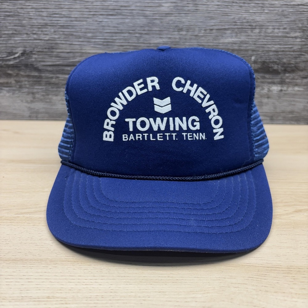 Browder Chevron Towing Hat Cap Snap Back Blue Mesh Trucker Advertising Mens